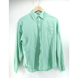 Bruno Shirt Mens Medium Washable‎ Linen Casual Button Down Green Long Sleeve